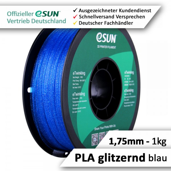 eSun Filament, PLA, glitzernd blau